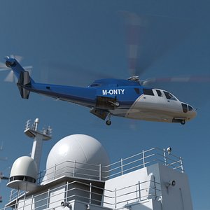 3D Sikorsky S-76 Rotor Helicopter with Wheeled Gear Blue White Rigged