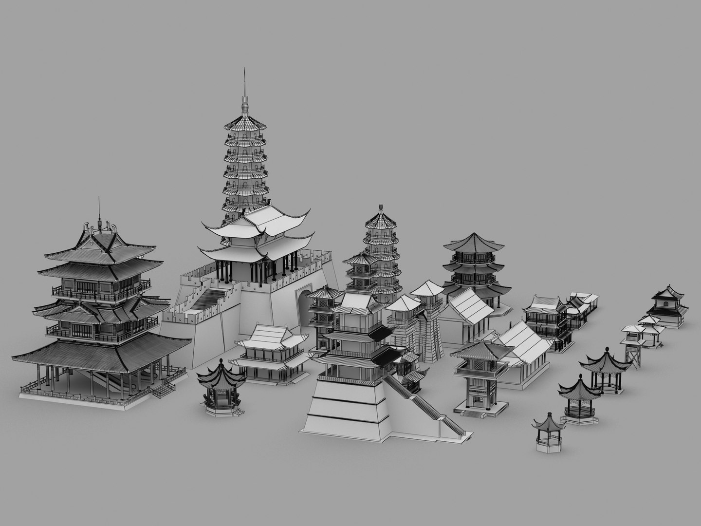3D Collection Of Chinese Ancient Buildings 01 - TurboSquid 2216112