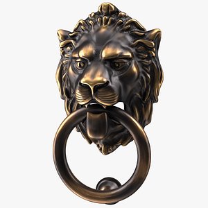 3D antique brass lion door knocker model