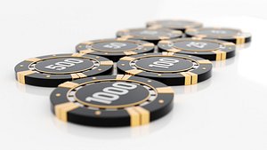 Casino Chips In Denominations Of 1000, 500, 100, 50, 25, 10, 5, 1 3D model