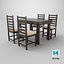 Modern Wooden Dining Table with 4 Chairs - High Quality 3D Furniture Model for Interior and Architec