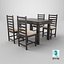 Modern Wooden Dining Table with 4 Chairs - High Quality 3D Furniture Model for Interior and Architec