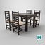 Modern Wooden Dining Table with 4 Chairs - High Quality 3D Furniture Model for Interior and Architec