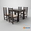 Modern Wooden Dining Table with 4 Chairs - High Quality 3D Furniture Model for Interior and Architec