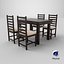 Modern Wooden Dining Table with 4 Chairs - High Quality 3D Furniture Model for Interior and Architec