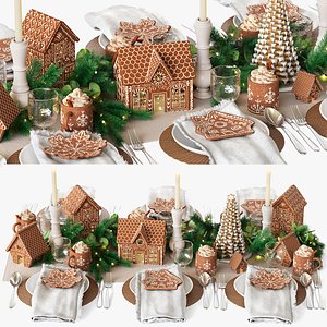 Christmas setting Gingerbread Village Houses 3D