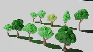 Tree 8 bit and Low polygon assets Pack Low-poly 3D model 3D