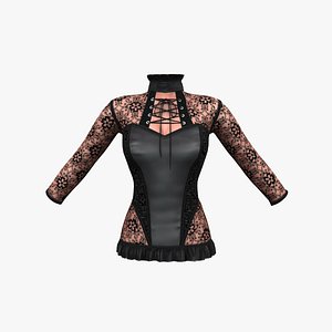 Goth Style Lace See Through Corset Top With Under-body Effect