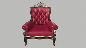 Red antique Chesterfield chair with golden frame 3D model