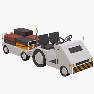 Cartoon Baggage Tractor 05 Lowpoly Airport Vehicle PBR