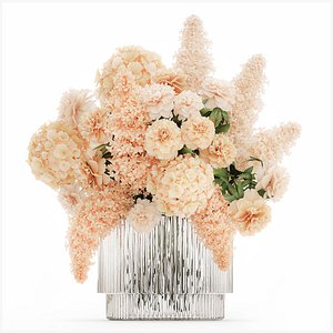 Beautiful Bouquet Hydrangea Peony Lilac Flowers glass vase 575 model