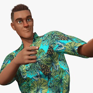 3D Cartoon Man in Tropical Shirt and Sandals