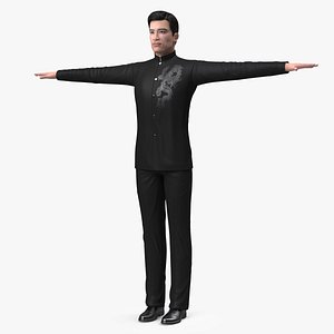 Asian Man Tunic Suit Rigged