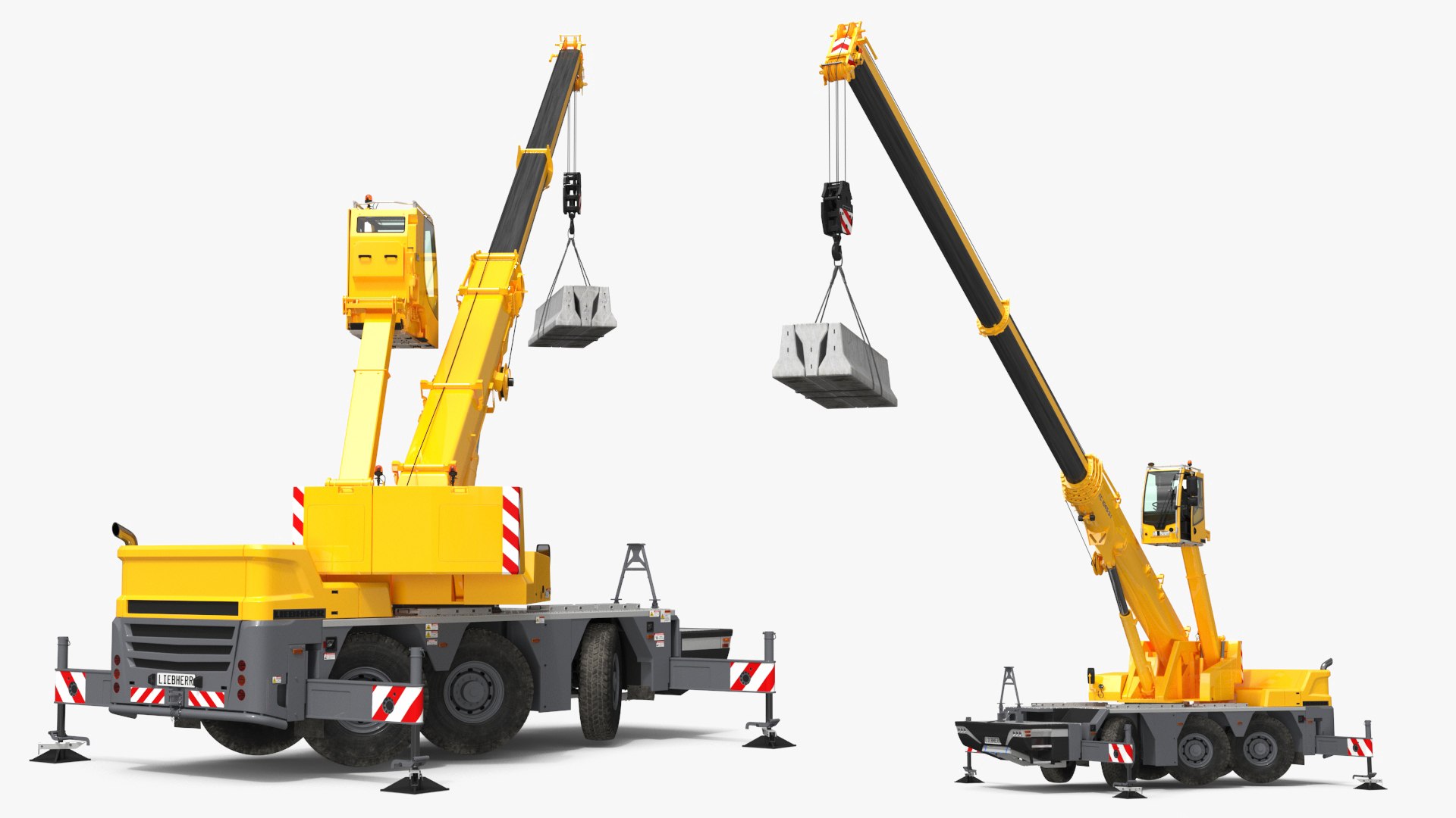 Liebherr Mobile Crane with Concrete Barriers Lifting Rigged 3D model preview