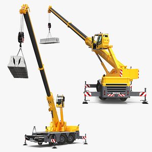 3D Liebherr Mobile Crane with Concrete Barriers Lifting Rigged