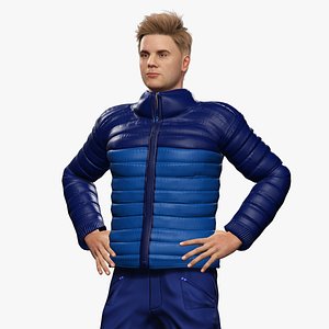 Realistic Blond Man 3D Model with Winter Jacket Rigged Outdoor Jacket