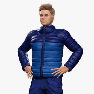 Realistic Blond Man 3D Model with Winter Jacket Rigged Outdoor Jacket