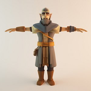 game unity lowpoly character old elf 3D model