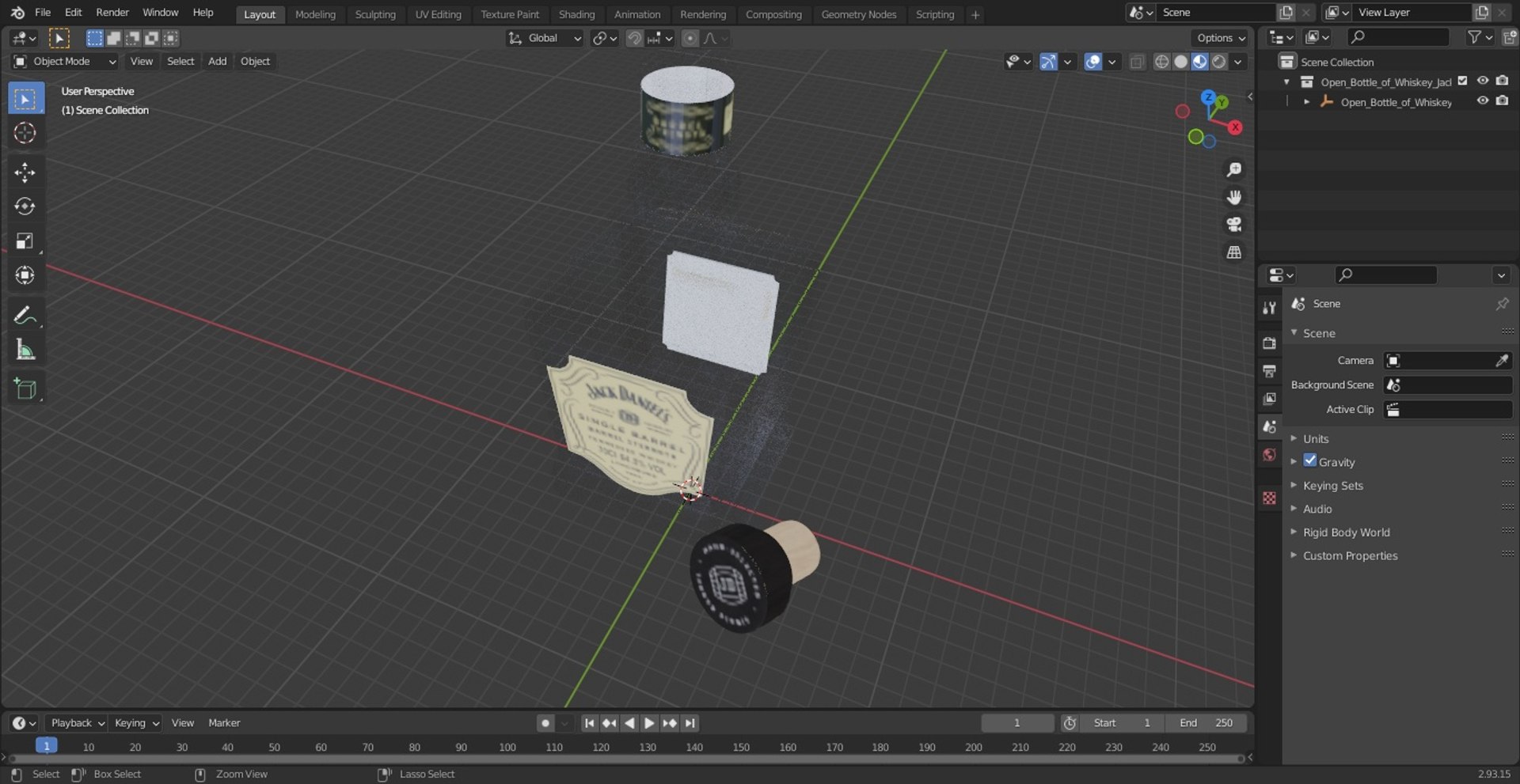 Open Bottle of Whiskey Jack Daniels Single Barrel 3D model preview