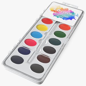 3D Kids Water Color Paints Set in White Box Fur model