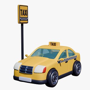 Low Poly Taxi with Taxi Sign