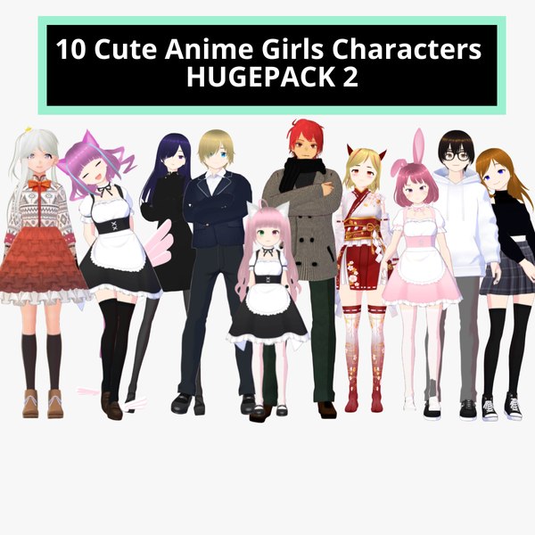 10 Cute Anime Girls Characters HUGEPACK S2 model