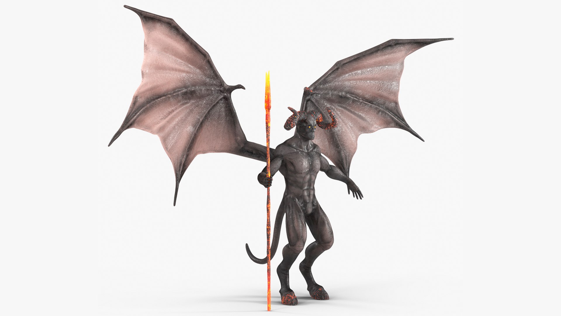 Devil Character with Trident Neutral Pose 3D model preview