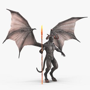 Devil Character with Trident Neutral Pose 3D