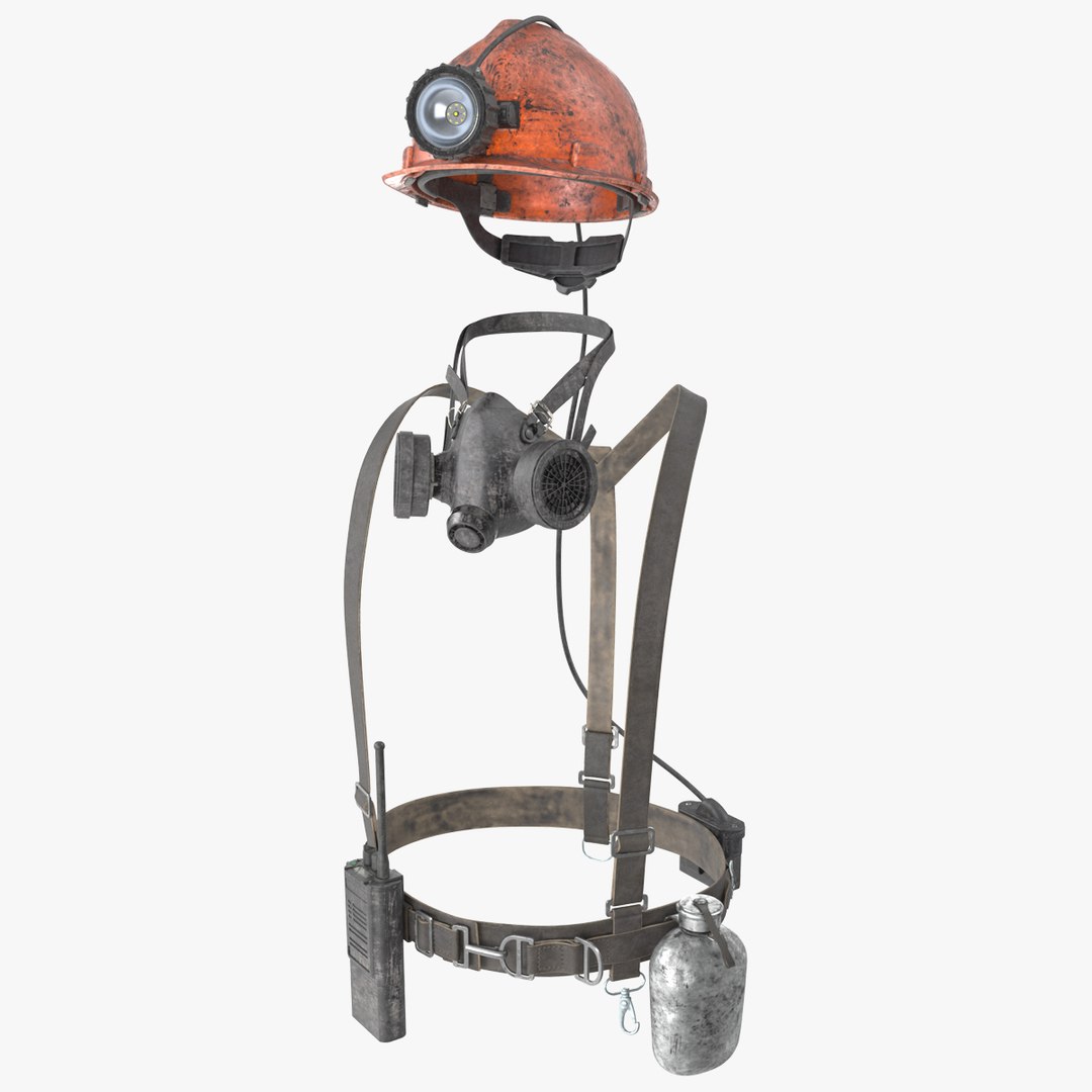Miner Belt with Helmet and Equipment Dirty 3D model preview