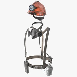 Miner Belt with Helmet and Equipment Dirty 3D model