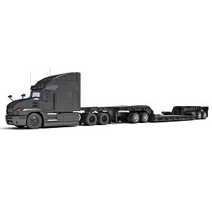 3D Truck with Lowboy Trailer model