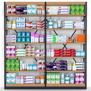3D model Rack with cosmetics and medicines