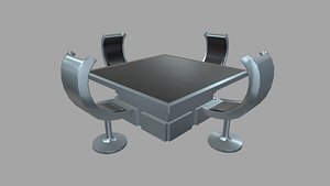 Low Poly Scifi Table Chairs 01