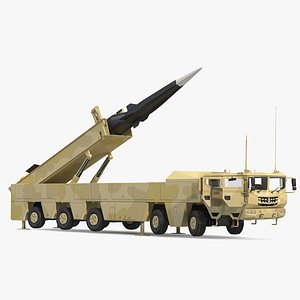 3D Atomic Missile on Road Mobile Vehicle Rigged for Cinema 4D