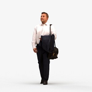 00573Omar008 - Adult Middle Eastern man walking office carrying bag in transitional seasonal busines