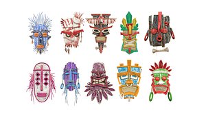 10 Tribal Masks Collection - Costume Character Design 3D