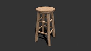 3D Wooden Stool Low-poly model