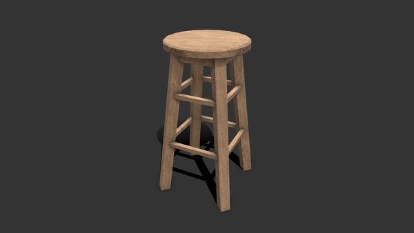 3D Wooden Stool Low-poly model