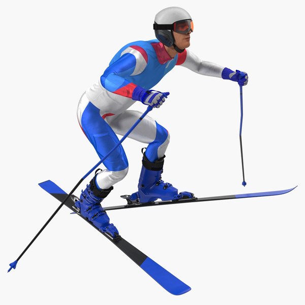 3D model male skier generic skis