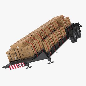 Flatbed Freight Trailer Carrying Boxed Cargo Black 3D
