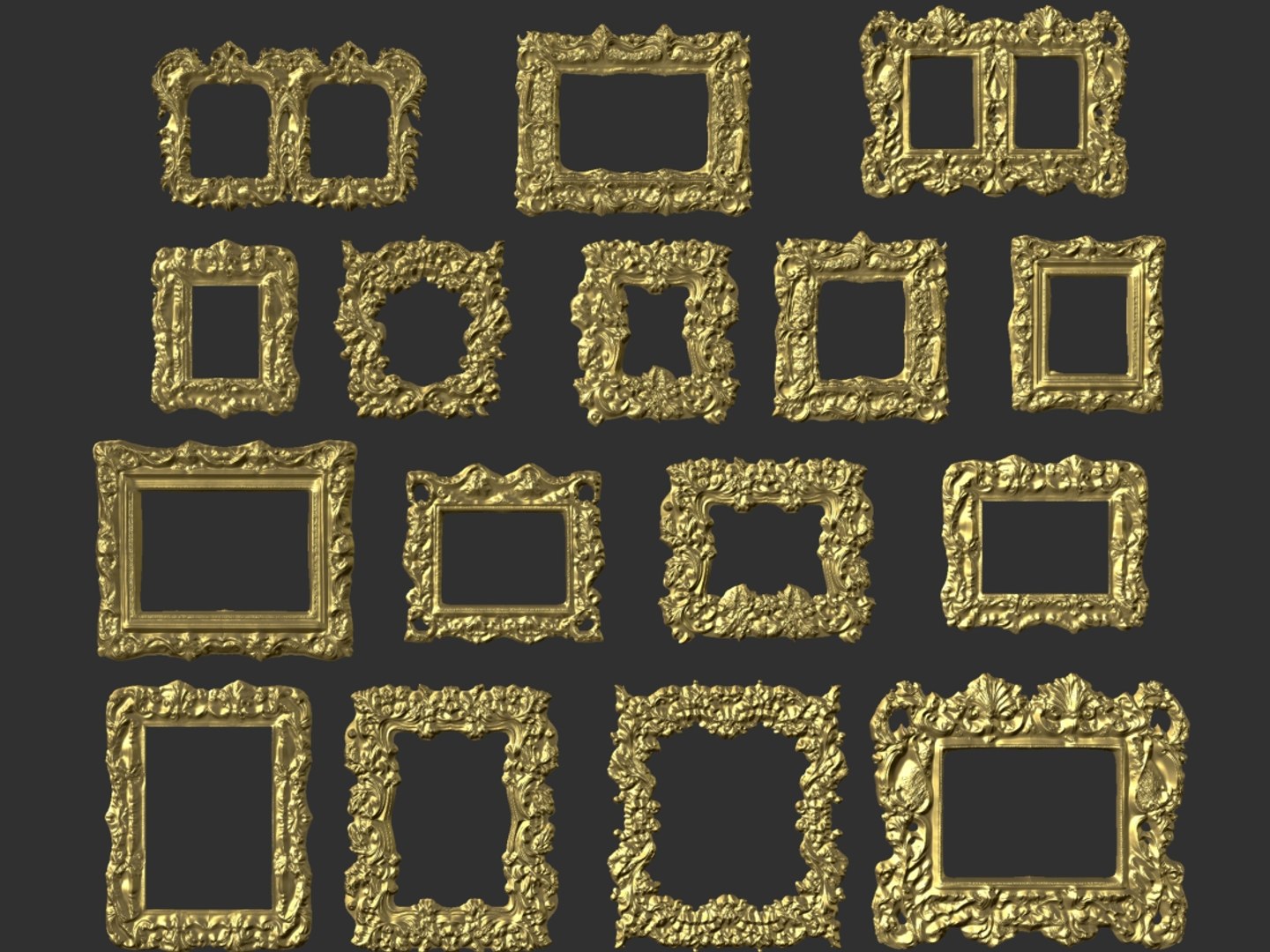 3D Baroque picture frames Pack 16 TurboSquid 1997652