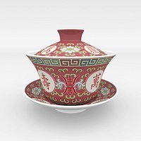Chinese Porcelain Wan Shou Tea cup Set - Gongfu Gaiwan