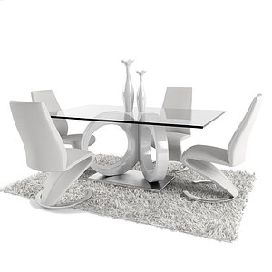 3D dining room set white