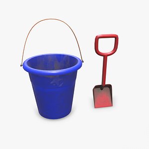 Sand Bucket and Shovel Low-poly PBR
