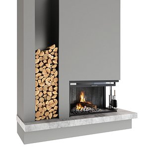 3D model fireplace firewood
