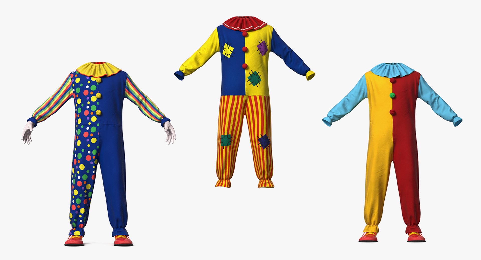 clown costumes 3D model https://p.turbosquid.com/ts-thumb/iR/MMQSYR/wq2zXONx/clowncostumescollection3dmodel001/jpg/1599989175/1920x1080/fit_q87/baa6810f16f0c7b15ba0e0010c8da2c14ac15052/clowncostumescollection3dmodel001.jpg