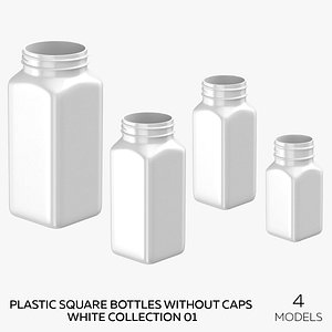 3D Plastic Square Bottles Without Caps White Collection 01 - 4 models
