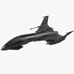 Black Futuristic Fighter Spaceship in Flight