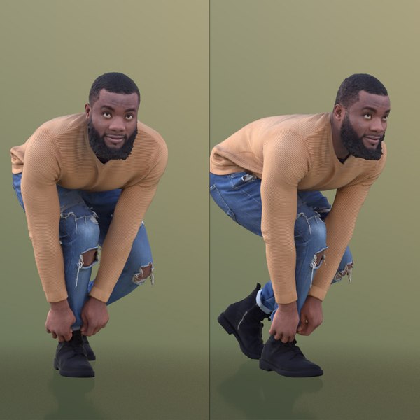 3D 10636 Gabriel - Casual Black Man Tying His Shoe