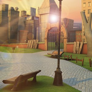 Cartoon city country city scene 3D model